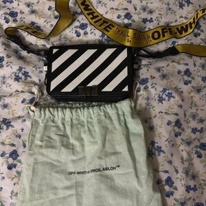 Off-White Black and White Striped Bag with Yellow Strap